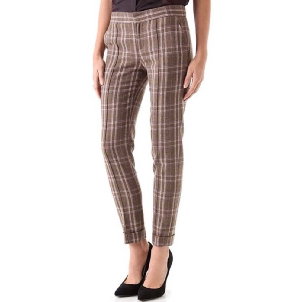 J Brand Beatrix Brown Plaid Wool Blend Seam Front Low Rise Trouser Pant 6